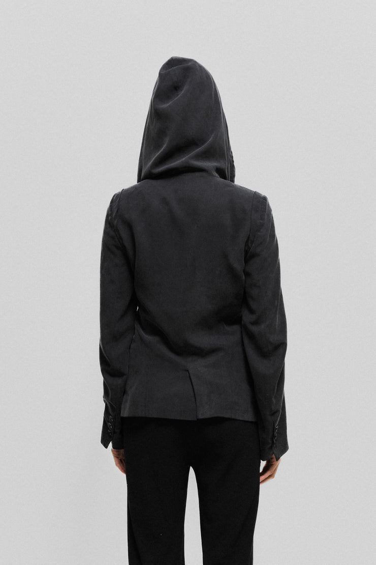 ANN DEMEULEMEESTER - SS11 Hooded silky jacket with lining pattern