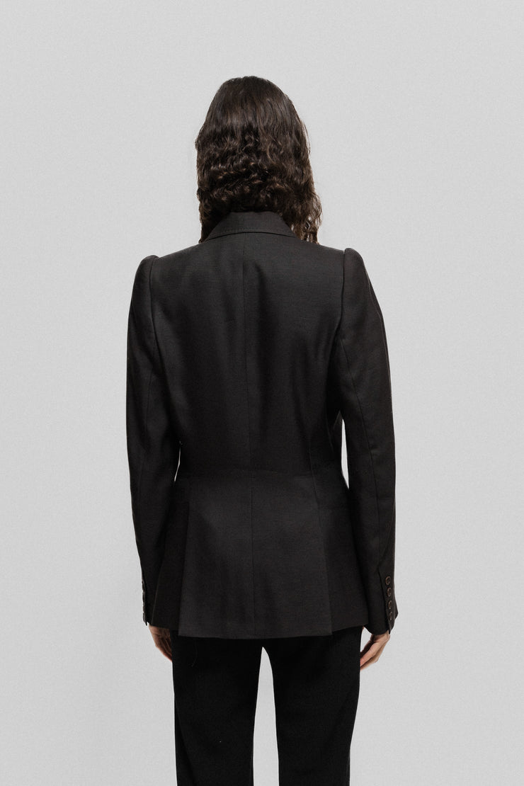 ALEXANDER MCQUEEN - FW00 "Eshu" Wool silk blend jacket with cigarette shoulders and signature lining