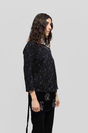 UNDERCOVER - FW02 "Witch's cell division" Cross patterned sweater with silk collar