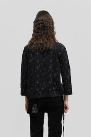 UNDERCOVER - FW02 "Witch's cell division" Cross patterned sweater with silk collar