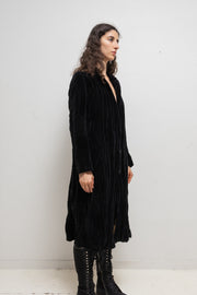 (Kountry Club) UMA WANG - Long pleated cotton velvet coat with spotted lining