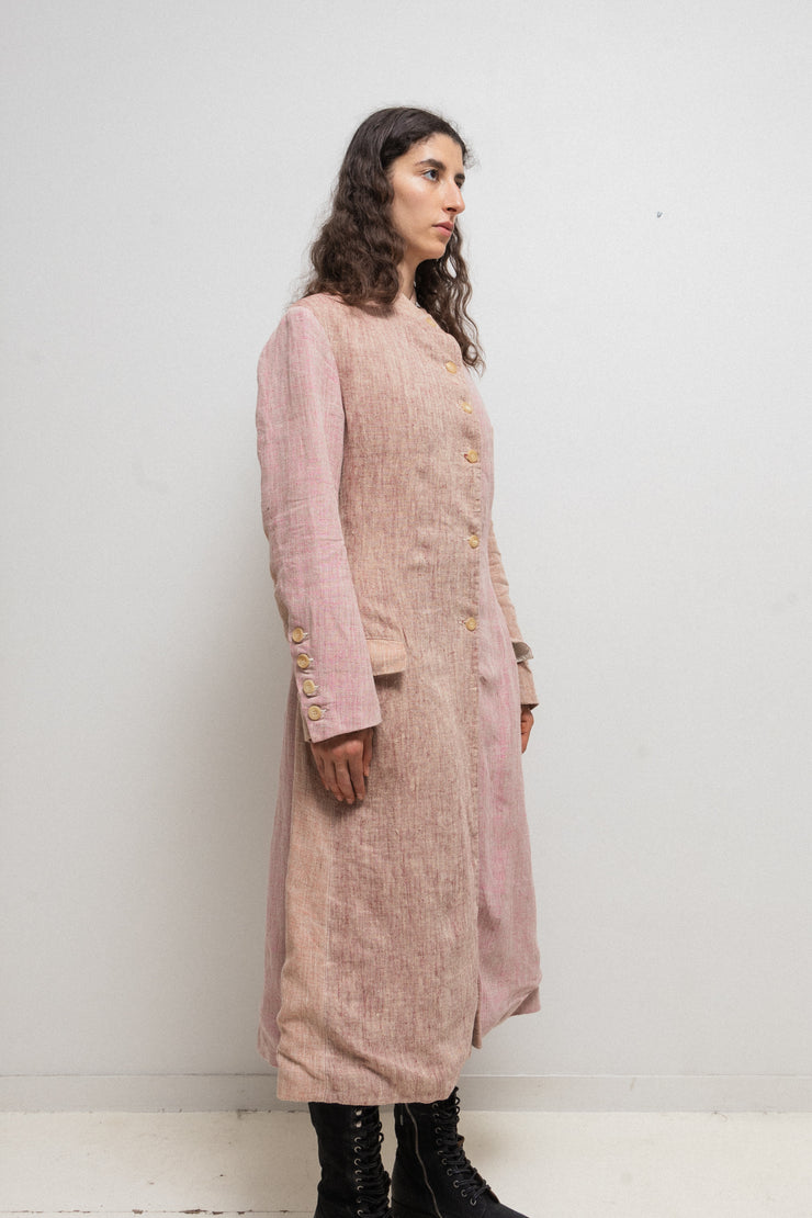 (Kountry Club) PAUL HARNDEN SHOEMAKERS - Antique pink handmade long linen coat with cotton lining