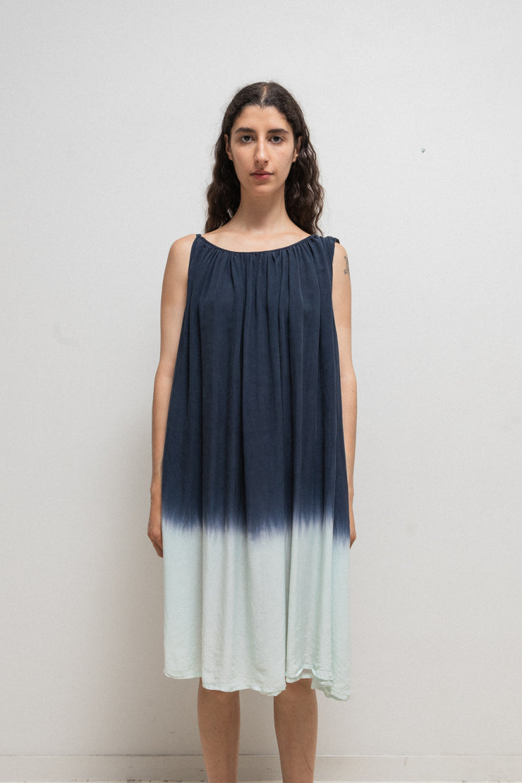 (Kountry Club) MARC LE BIHAN - Silk blue gradient dress with asymmetric straps