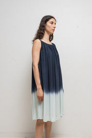 (Kountry Club) MARC LE BIHAN - Silk blue gradient dress with asymmetric straps