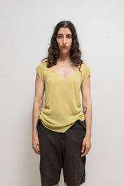 RICK OWENS - SS04 "CITROEN" Acid V neck ribbed top with raw cut edges