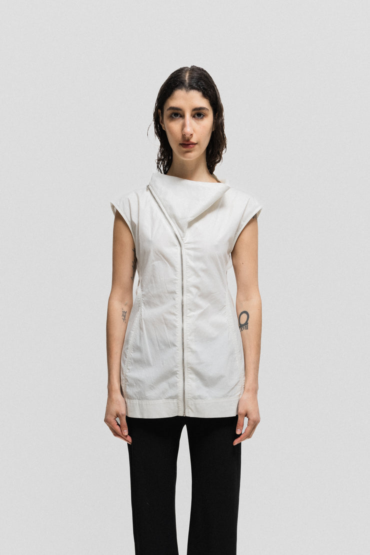 RICK OWENS - SS14 "VICIOUS" Sleeveless cotton vest with a front zipper and geometric neck