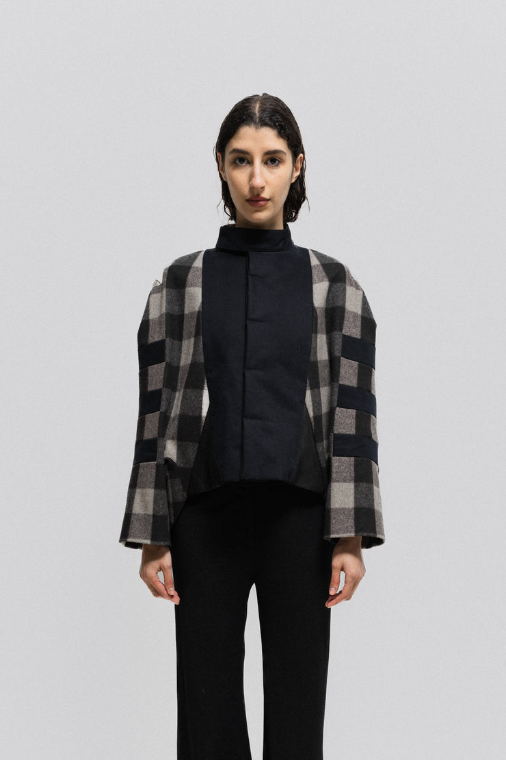 RICK OWENS - FW12 "MOUNTAIN" Wool checkered kimono jacket with horse leather parts (runway)