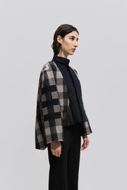 RICK OWENS - FW12 "MOUNTAIN" Wool checkered kimono jacket with horse leather parts (runway)