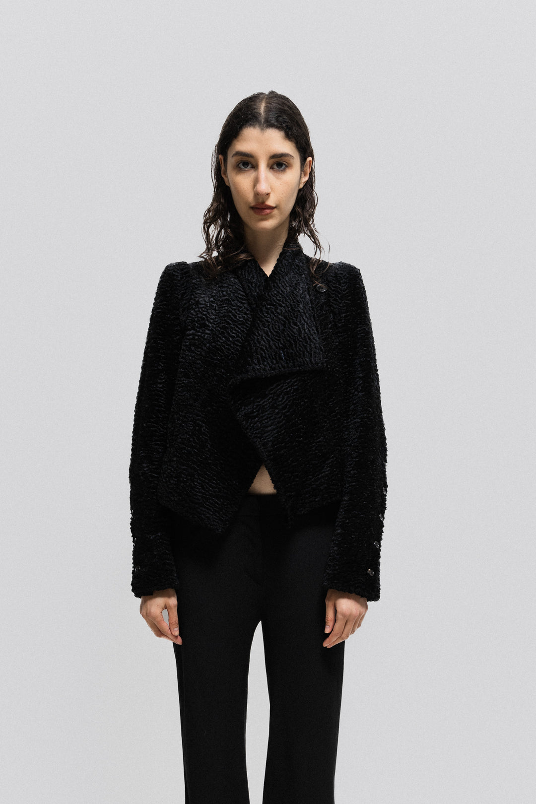 ANN DEMEULEMEESTER - FW10 Faux fur textured jacket with sleeve buttoni –  L'OBSCUR