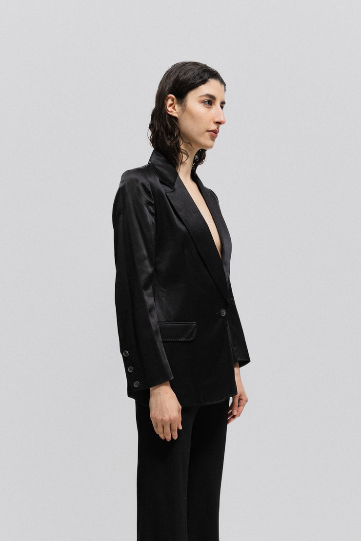 ANN DEMEULEMEESTER - SS96 Cotton blend silky blazer with padded shoulders