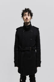 RICK OWENS - FW04 "QUEEN" Angora wool double breasted military coat with oversized buttons and metallic belt (runway)