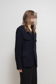 YOHJI YAMAMOTO POUR HOMME - FW08 Wool and cotton jacket with shoulder plackets and frilled pockets (runway)