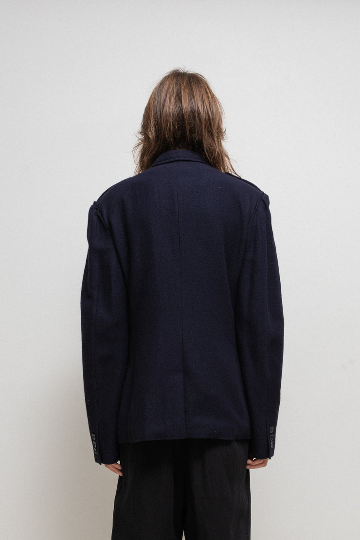 YOHJI YAMAMOTO POUR HOMME - FW08 Wool and cotton jacket with shoulder plackets and frilled pockets (runway)