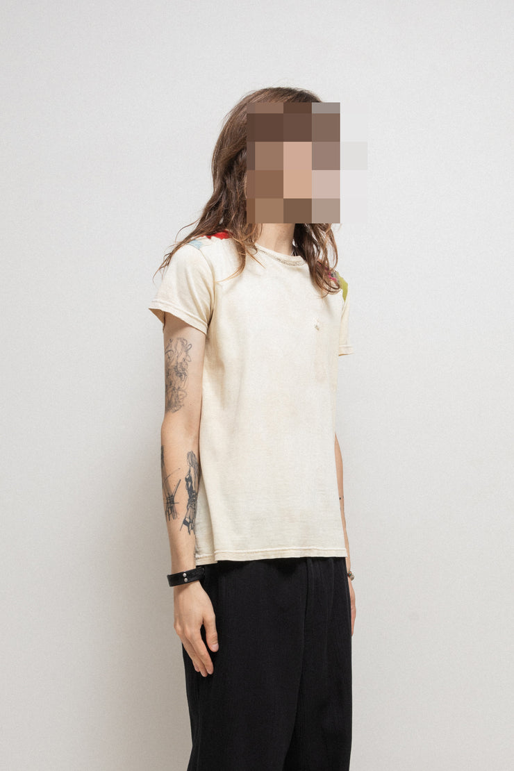 KAPITAL - Faded cream top with shoulder patchwork