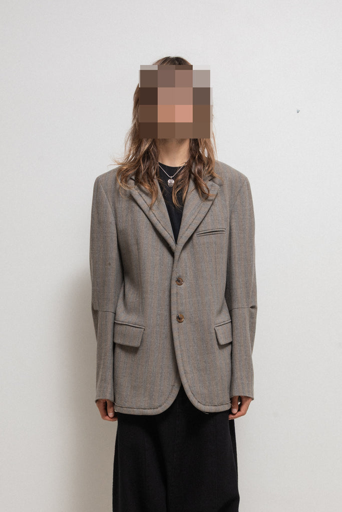 ANN DEMEULEMEESTER ダブルウールリブブルゾン Ann Demeulemeester // Black Wool Asymmetrical Buttoned