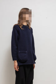 YOHJI YAMAMOTO Y'S FOR MEN - Navy thick knitted sweater with big patch pockets