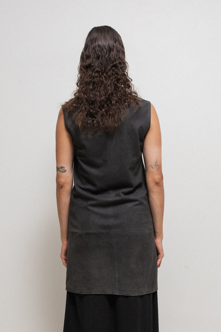 ANN DEMEULEMEESTER - Early 2000’s leather dress top with dropping neckline