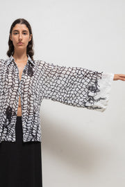ANN DEMEULEMEESTER - SS01 Patterned cotton blouse with kimono sleeves (runway)