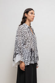 ANN DEMEULEMEESTER - SS01 Patterned cotton blouse with kimono sleeves (runway)