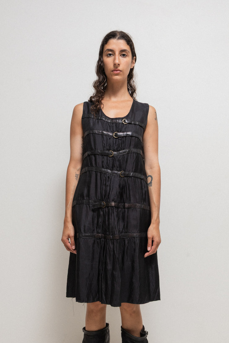SANDRINE PHILIPPE - Nylon dress with leather buckled straps