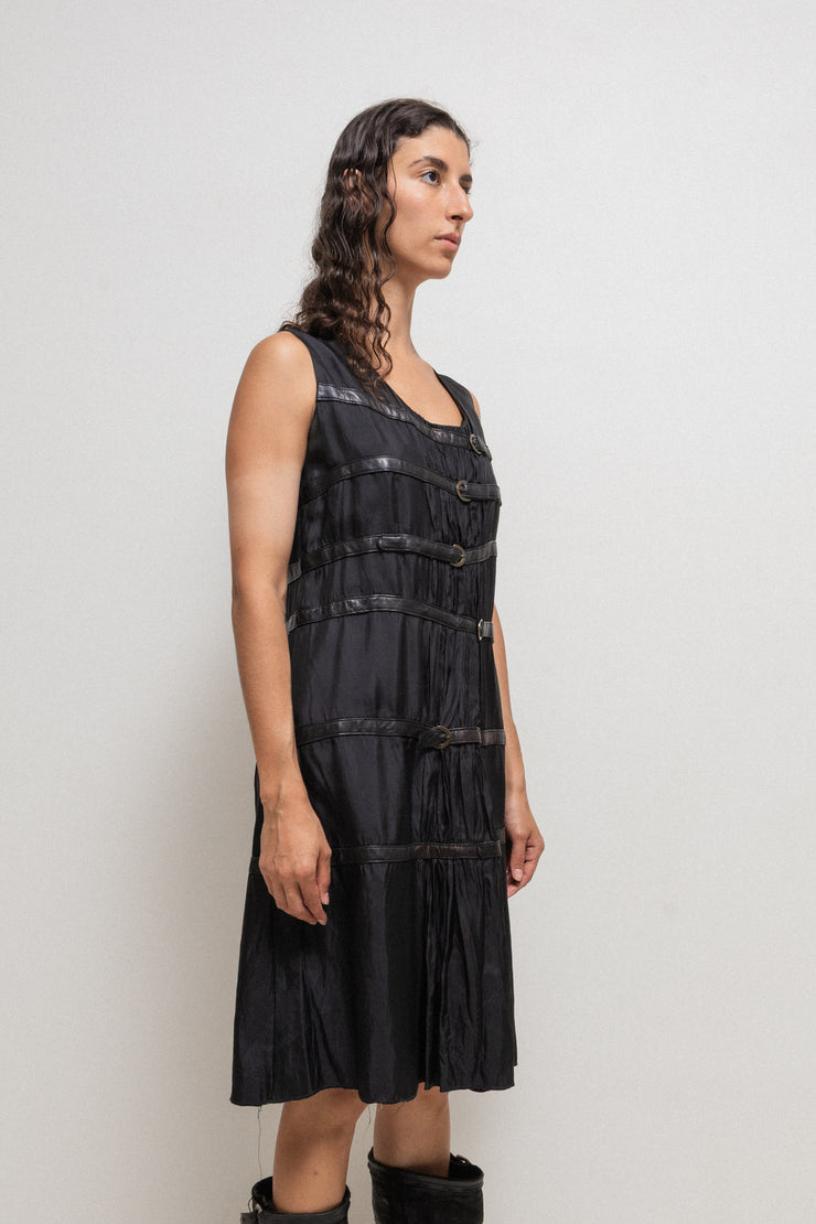 SANDRINE PHILIPPE - Nylon dress with leather buckled straps