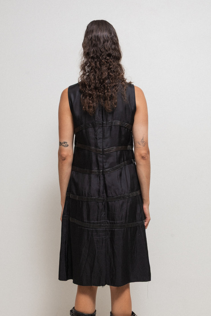 SANDRINE PHILIPPE - Nylon dress with leather buckled straps