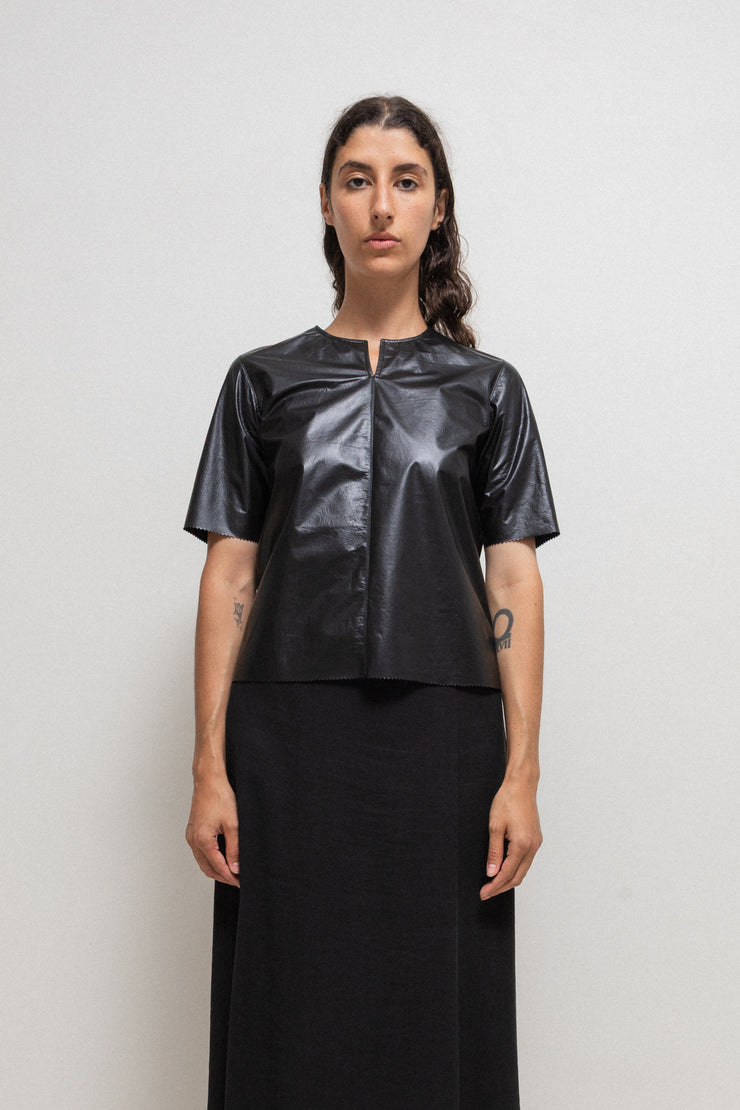 UDO EDLING - Paper effect lambskin scuba tee