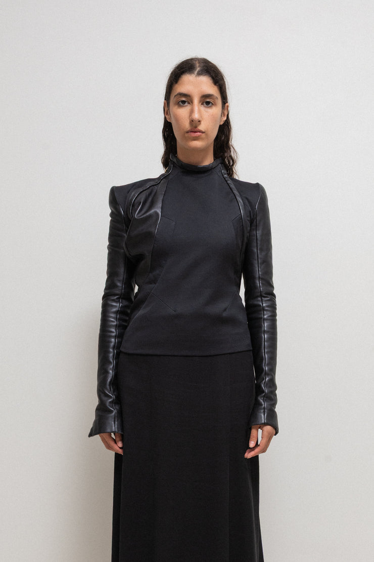 GARETH PUGH - FW11 Cotton blend jacket with lamb leather sleeves and double front zippers