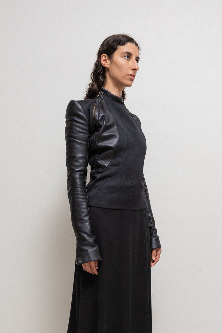 GARETH PUGH - FW11 Cotton blend jacket with lamb leather sleeves and double front zippers