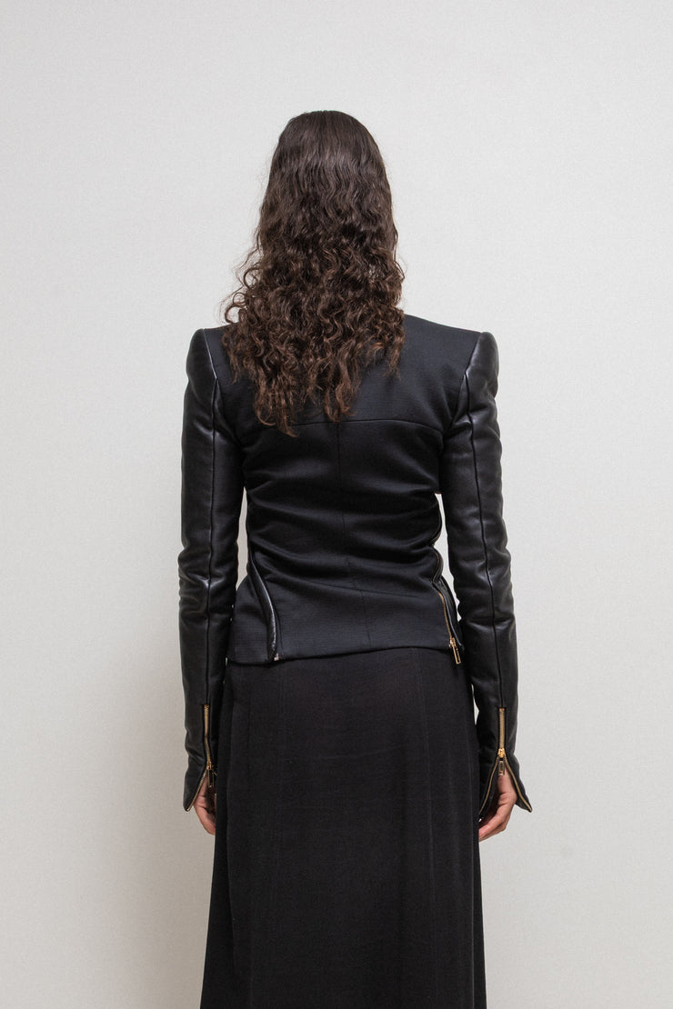 GARETH PUGH - FW11 Cotton blend jacket with lamb leather sleeves and double front zippers