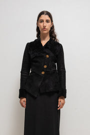 VIVIENNE WESTWOOD RED LABEL - FW02 Asymmetric leather shearling jacket with orb buttons