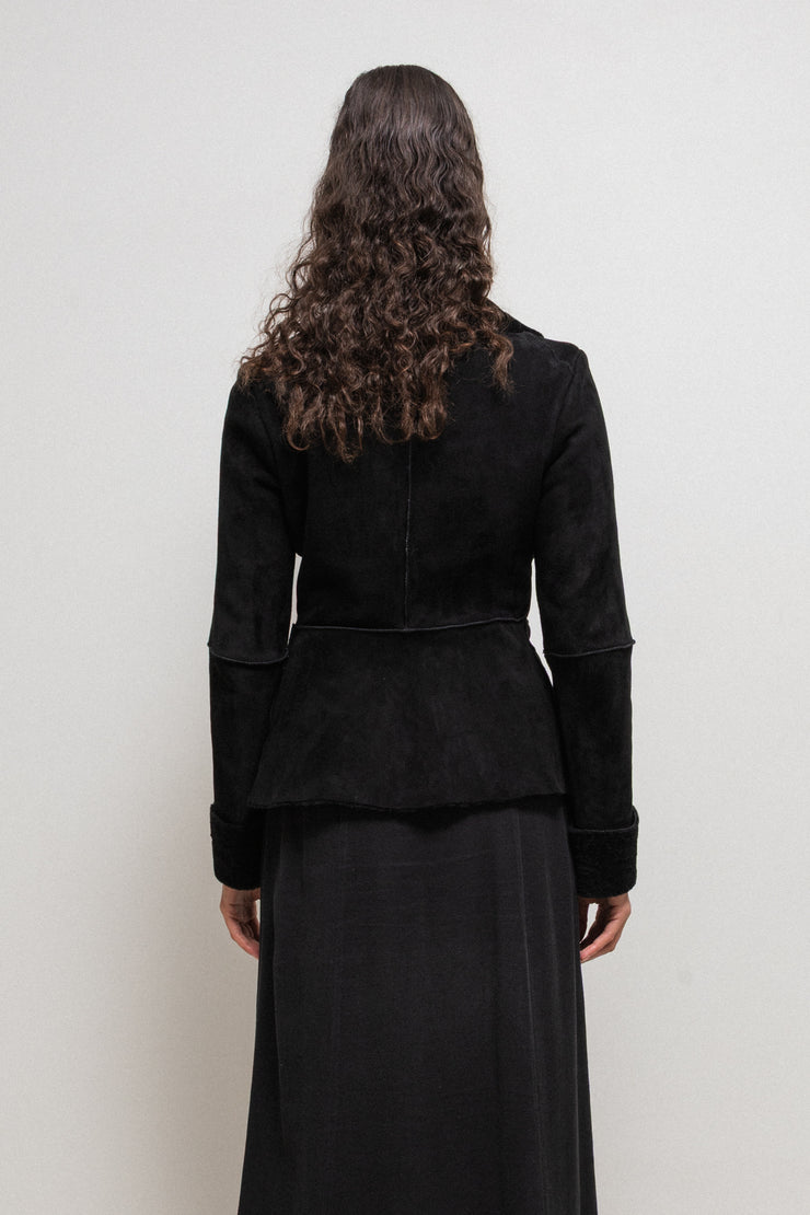 VIVIENNE WESTWOOD RED LABEL - FW02 Asymmetric leather shearling jacket with orb buttons