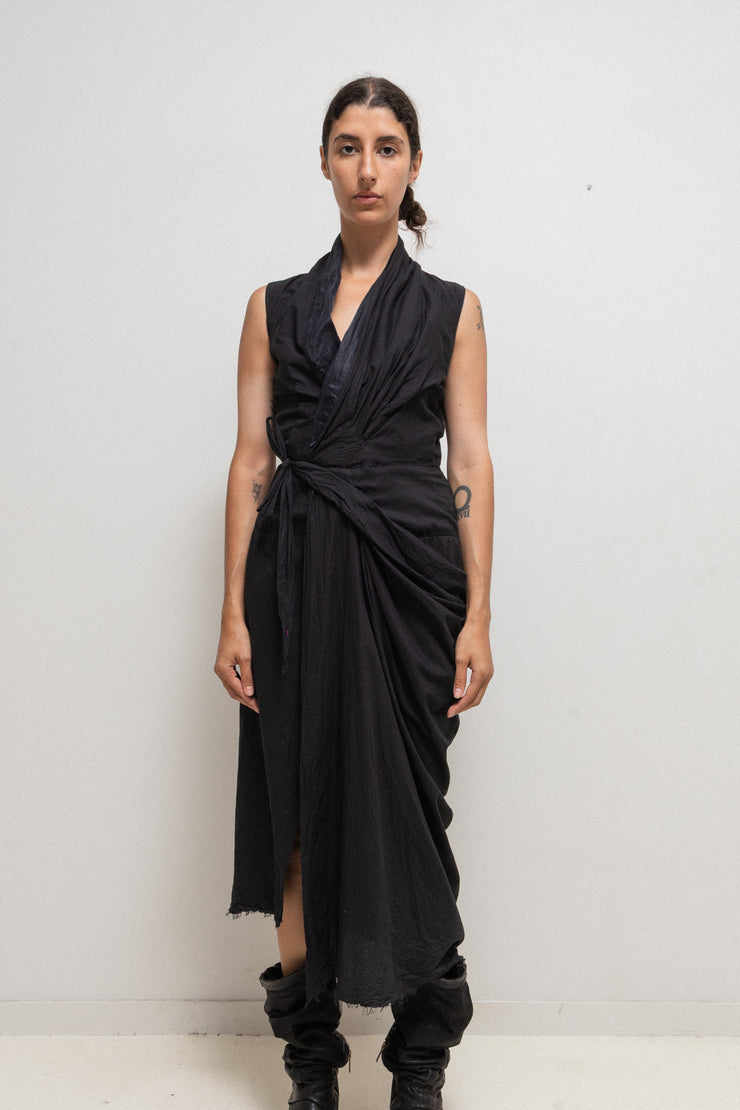 RICK OWENS - SS06 « TUNGSTEN » Cotton draped maxi dress with silk lapels (runway)