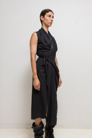 RICK OWENS - SS06 « TUNGSTEN » Cotton draped maxi dress with silk lapels (runway)