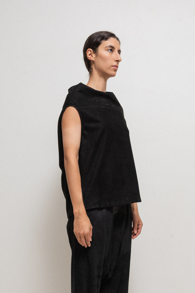RICK OWENS - FW15 "SPHINX" Suede leather top with rounded shoulders