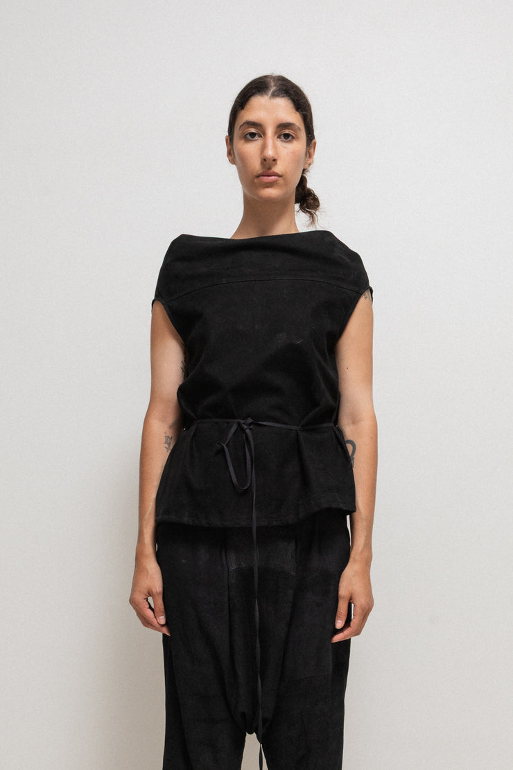 RICK OWENS - FW15 "SPHINX" Suede leather top with rounded shoulders