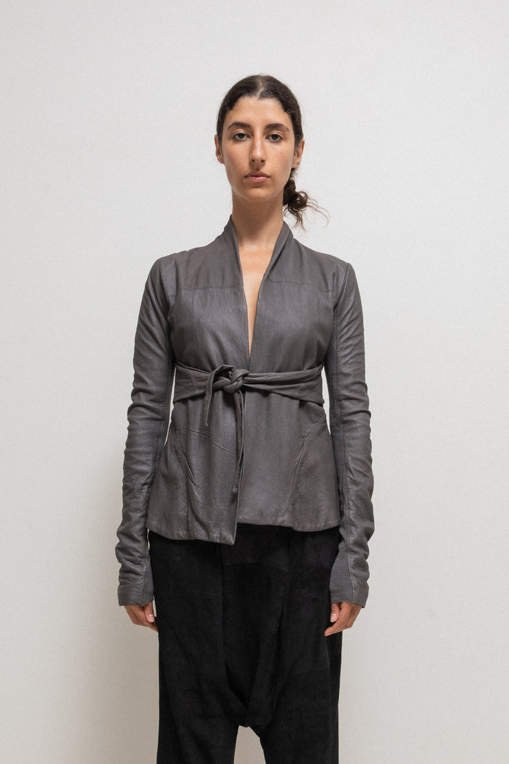 RICK OWENS - SS09 « Strutter » Dust lamb leather jacket with side straps to tie up