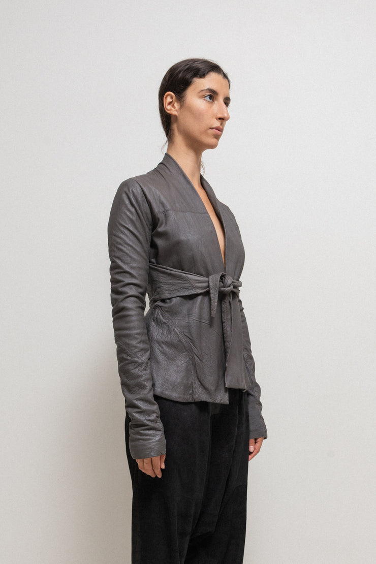 RICK OWENS - SS09 « Strutter » Dust lamb leather jacket with side straps to tie up