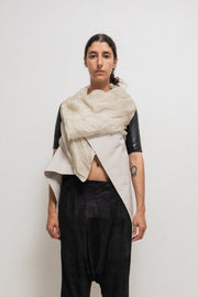 RICK OWENS - SS11 « Anthem » Cropped jacket with lamb leather sleeves and crumpled silk top layer (runway)