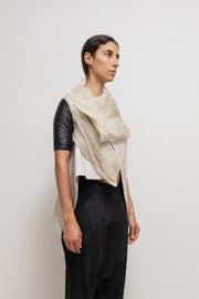 RICK OWENS - SS11 « Anthem » Cropped jacket with lamb leather sleeves and crumpled silk top layer (runway)