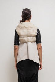 RICK OWENS - SS11 « Anthem » Cropped jacket with lamb leather sleeves and crumpled silk top layer (runway)