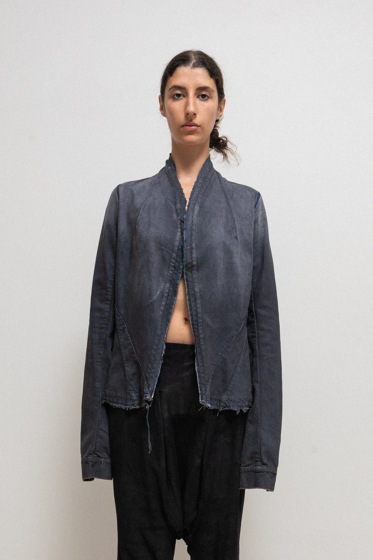 RICK OWENS DRKSHDW - 2007 Washed denim jacket with rounded panels and sleeve slits