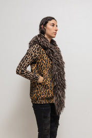 UNDERCOVER - FW05 « Arts and Crafts » Felted wool leopard pattern jacket with voluminous faux fur collar (runway)