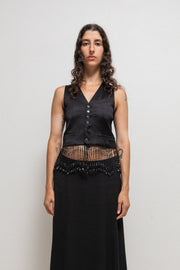 NUMBER (N)INE - SS07 Silk vest with jewel beaded fringes and musical score lining (runway)