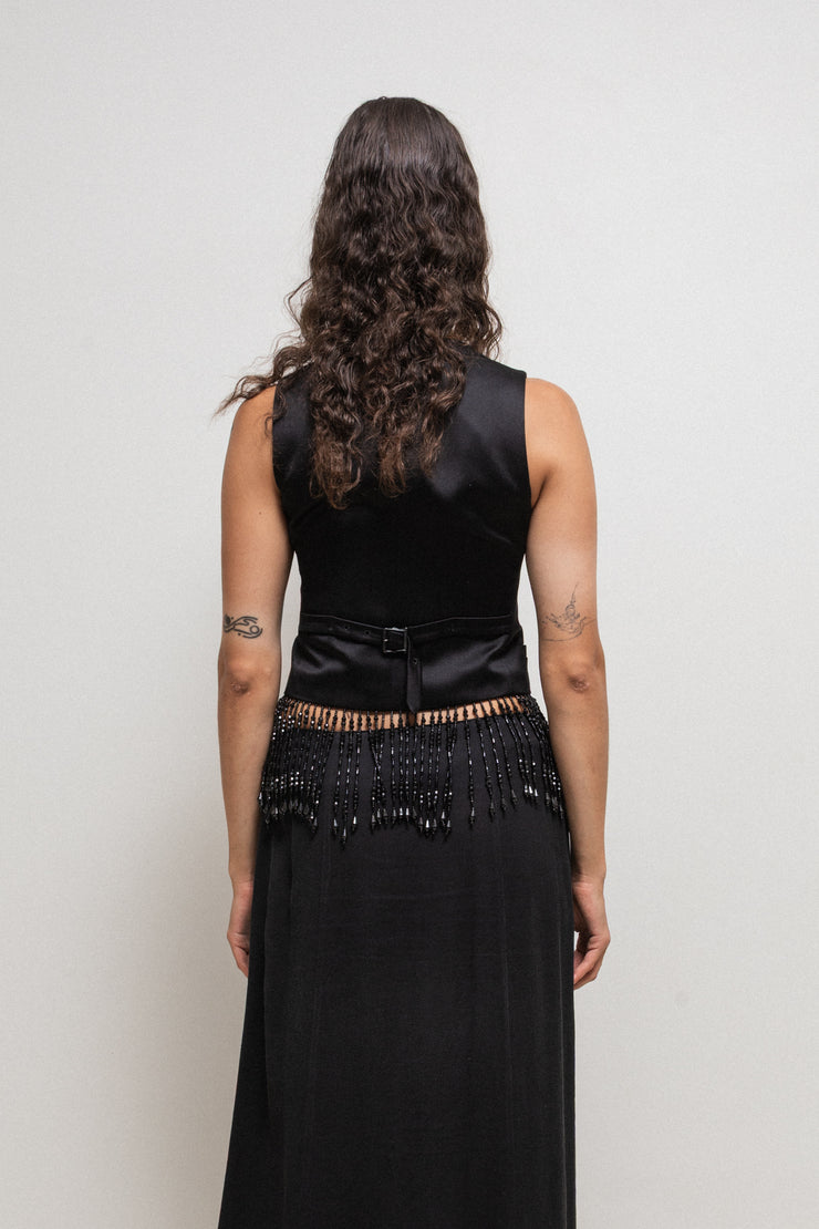NUMBER (N)INE - SS07 Silk vest with jewel beaded fringes and musical score lining (runway)