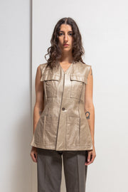 RICK OWENS - SS04 "CITROEN" Golden cotton military vest with silk draped back (runway)