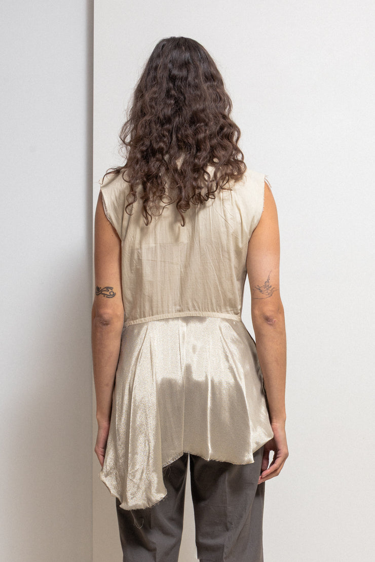 RICK OWENS - SS04 "CITROEN" Golden cotton military vest with silk draped back (runway)