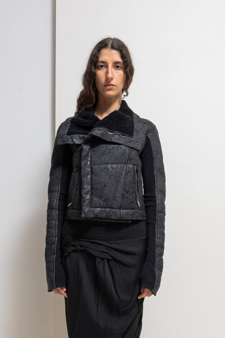 RICK OWENS - FW03 "TRUCKER" Thick textured lamb leather jacket with matching fleece