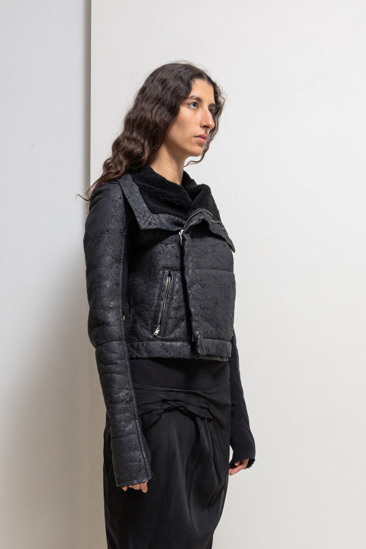 RICK OWENS - FW03 "TRUCKER" Thick textured lamb leather jacket with matching fleece