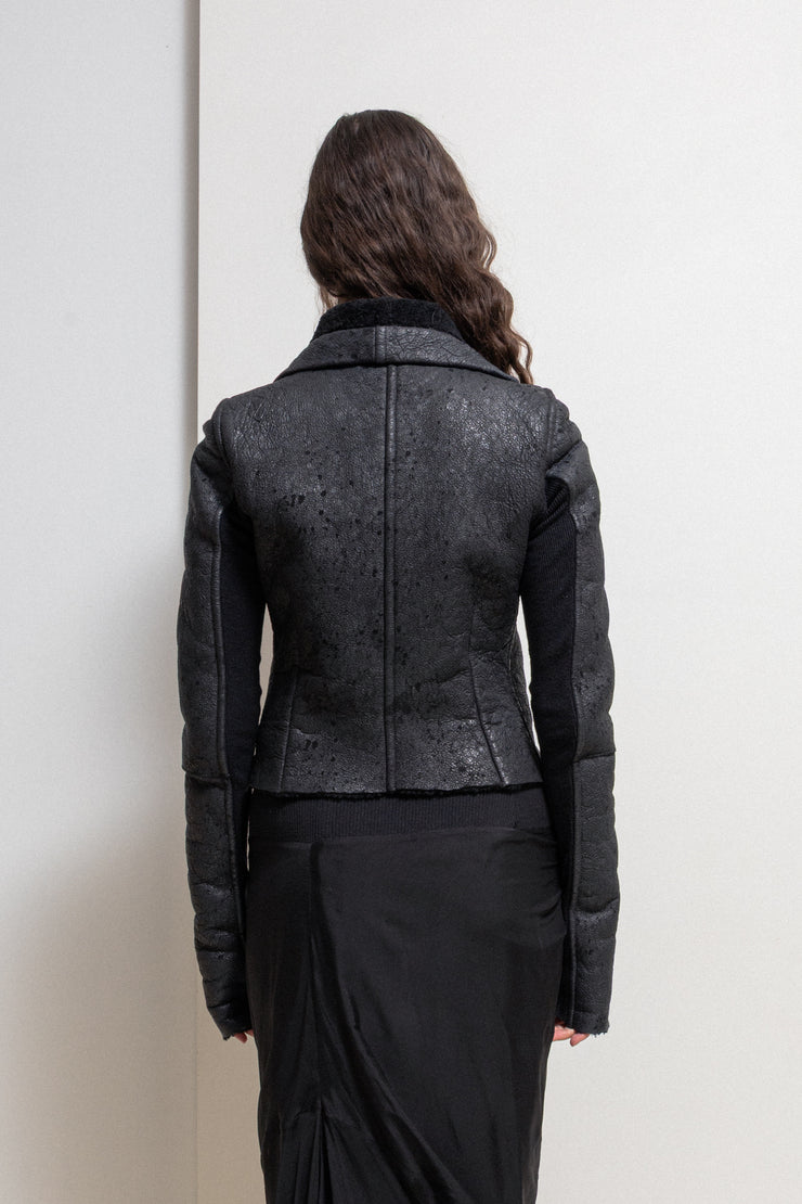 RICK OWENS - FW03 "TRUCKER" Thick textured lamb leather jacket with matching fleece